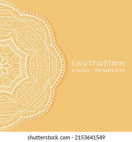 Invitation or Card template with lacе frame border, doodle line pattern, mandala element. Decorative openwork filigree art background for Wedding, Valentine's day greeting card, Birthday Invitation