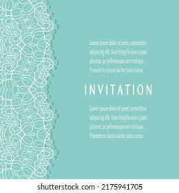 Plantilla de invitación o tarjeta con borde de marco е lacado, patrón de línea de doodle, elemento mandala. Fondo decorativo de arte de fibra de trabajo abierto para boda, tarjeta de saludo de San Valentín, invitación de cumpleaños