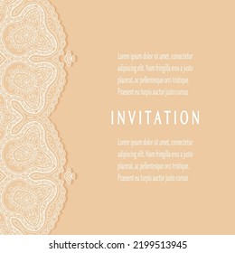 Invitation or Card template with lacе frame border, doodle line pattern, mandala element. Decorative openwork filigree art background for Wedding, Valentine's day greeting card, Birthday Invitation