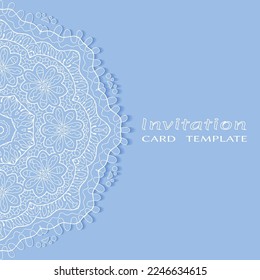 Einladung oder Kartenvorlage mit е Rahmenrahmen, Doodle Line Muster, Mandala Element. Dekorative offene Arbeit figree Kunsthintergrund für Hochzeit, Valentinstag-Grußkarte, Geburtstagseinladung