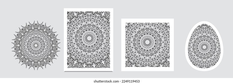Invitation or Card template with lacе frame border, doodle line pattern, mandala element. Decorative openwork filigree art background for Wedding, Valentine's day greeting card