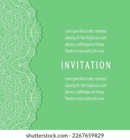 Invitation or Card template with lacе frame border, doodle line pattern, mandala element. Decorative openwork filigree art background for Wedding, Valentine's day greeting card, Birthday Invitation