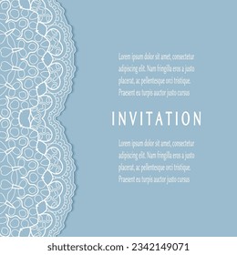 Invitation or Card template with lacе frame border, doodle line pattern, mandala element. Decorative openwork filigree art background for Wedding, Valentine's day greeting card, Birthday Invitation