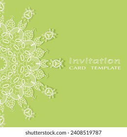 Invitation or Card template with lacе frame border, doodle line pattern, mandala element. Decorative openwork filigree art background for Wedding, Valentine's day greeting card, Birthday Invitation