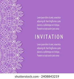 Invitation or Card template with lacе frame border, doodle line pattern, mandala element. Decorative openwork filigree art background for Wedding, Valentine's day greeting card, Birthday Invitation