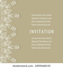 Invitation or Card template with lacе frame border, doodle line pattern, mandala element. Decorative openwork filigree art background for Wedding, Valentine's day greeting card, Birthday Invitation