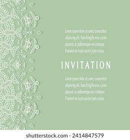 Invitation or Card template with lacе frame border, doodle line pattern, mandala element. Decorative openwork filigree art background for Wedding, Valentine's day greeting card, Birthday Invitation