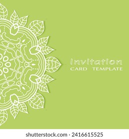 Invitation or Card template with lacе frame border, doodle line pattern, mandala element. Decorative openwork filigree art background for Wedding, Valentine's day greeting card, Birthday Invitation