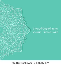 Invitation or Card template with lacе frame border, doodle line pattern, mandala element. Decorative openwork filigree art background for Wedding, Valentine's day greeting card, Birthday Invitation