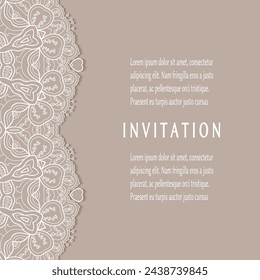 Invitation or Card template with lacе frame border, doodle line pattern, mandala element. Decorative openwork filigree art background for Wedding, Valentine's day greeting card, Birthday Invitation