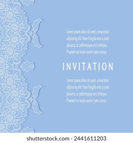 Einladungs- oder Kartenvorlage mit е Rahmenumrandung, Kritzelmuster, Mandala-Element. Dekorative offene Arbeit filigrane Kunst Hintergrund für Hochzeit, Valentinstag Grußkarte, Geburtstag Einladung