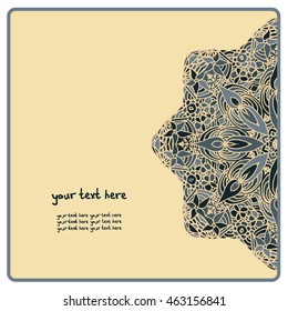 Invitation card. Template frame design for card. Vintage Lace Doily. Can be used for packaging, invitations, decoration, bag template, print for packet, cup.