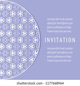 Invitation or Card template with geometric line border, lace pattern, mandala element. Decorative openwork filigree art, linear background for Wedding, Valentine's day cards, Birthday Invitations