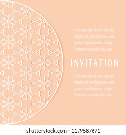 Invitation or Card template with geometric line border, lace pattern, mandala element. Decorative openwork filigree art, linear background for Wedding, Valentine's day cards, Birthday Invitations