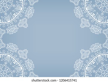 Invitation or Card template with geometric line border, lace pattern, mandala element. Decorative openwork filigree art, linear background for Wedding, Valentine's day cards, Birthday Invitations