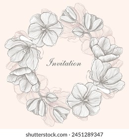 Invitation card template with graphic frame decorated flowers