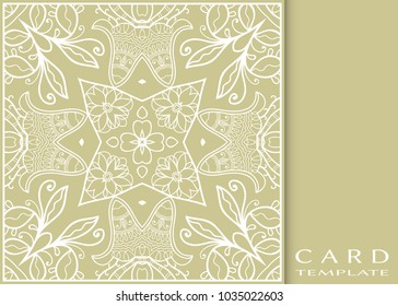 Invitation or Card template, hand drawn floral geometric lace pattern. Decorative openwork filigree art, doodle background for Wedding, Valentine's day cards, Birthday Invitations