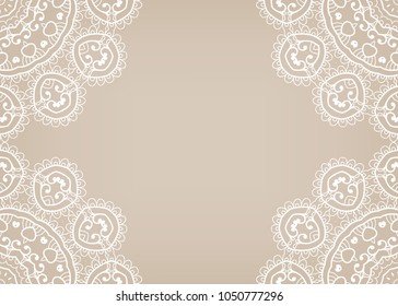 Invitation or Card template, hand drawn floral geometric lace pattern. Decorative openwork filigree art, doodle background for Wedding, Valentine's day cards, Birthday Invitations