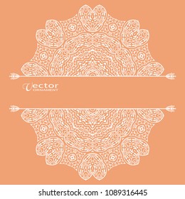 Invitation or Card template, hand drawn floral geometric lace pattern. Decorative openwork filigree art, doodle background for Wedding, Valentine's day cards, Birthday Invitations. Mandala ornament
