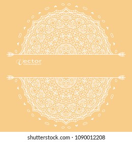 Invitation or Card template, hand drawn floral geometric lace pattern. Decorative openwork filigree art, doodle background for Wedding, Valentine's day cards, Birthday Invitations. Mandala ornament