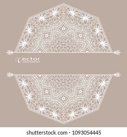 Invitation or Card template, hand drawn floral geometric lace pattern. Decorative openwork filigree art, doodle background for Wedding, Valentine's day cards, Birthday Invitations. Mandala ornament