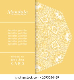 Invitation or Card template, hand drawn floral geometric lace pattern. Decorative openwork filigree art, doodle background for Wedding, Valentine's day cards, Birthday Invitations. Mandala ornament