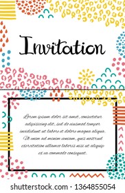 Invitation card template. Hand drawn lettering. Background with abstract hand drawn textures.
