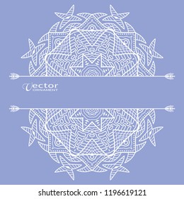 Invitation or Card template with lace border, mandala element. Decorative openwork filigree art, hand drawn background for Wedding, Valentine's day cards, Birthday Invitations