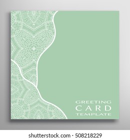 Invitation or Card template with lace border pattern. Decorative abstract geometric line background. Luxury postcard for Wedding, Bridal, Valentine's day, greeting cards, Birthday Invitations