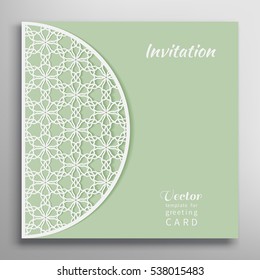 Invitation or Card template with lace border pattern. Decorative openwork filigree template for Wedding, Valentine's day greeting cards, Birthday Invitations. Abstract geometric line illustration