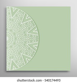 Invitation or Card template with lace border pattern. Decorative openwork filigree template for Wedding Bridal, Valentine's day greeting cards, Birthday Invitations. New Year snowflake background