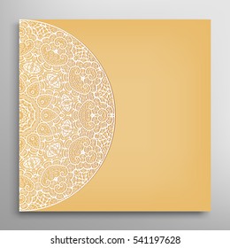 Invitation or Card template with lace border pattern. Decorative openwork filigree template for Wedding Bridal, Valentine's day greeting cards, Birthday Invitations. Abstract graphic background