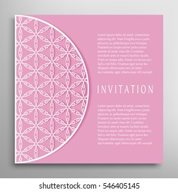 Invitation or Card template with lace border pattern. Decorative openwork filigree template for Wedding, Bridal, Valentine's day, greeting cards, Birthday Invitations. Cutout panel for laser cutting