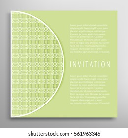 Invitation or Card template with lace border pattern. Decorative openwork filigree template for Wedding, Bridal, Valentine's day, greeting cards, Birthday Invitations. Cutout panel for laser cutting