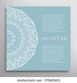 Invitation or Card template with lace border pattern. Decorative openwork filigree template for Wedding Bridal, Valentine's day greeting cards, Birthday Invitations. Abstract graphic background