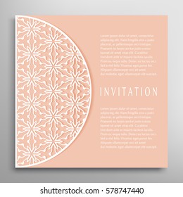Invitation or Card template with lace border pattern. Decorative openwork filigree template for Wedding Bridal, Valentine's day greeting cards, Birthday Invitations. Abstract graphic background