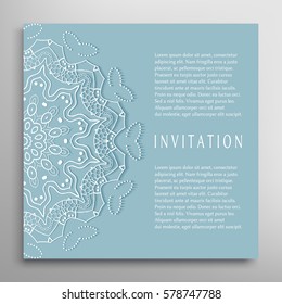 Invitation or Card template with lace border pattern. Decorative openwork filigree template for Wedding Bridal, Valentine's day greeting cards, Birthday Invitations. Abstract graphic background