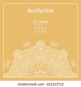 Invitation or Card template with lace border pattern. Decorative openwork filigree template for Wedding Bridal, Valentine's day greeting cards, Birthday Invitations. Abstract graphic background