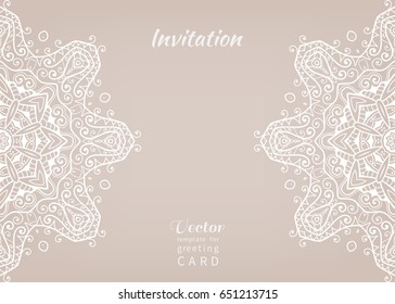 Invitation or Card template with lace border pattern. Decorative openwork filigree template for Wedding Bridal, Valentine's day greeting cards, Birthday Invitations. Abstract graphic background