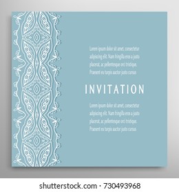 Invitation or Card template with lace border element. Floral geometric line pattern. Decorative abstract art background, template for Wedding, Valentine's day greeting cards, Birthday Invitations