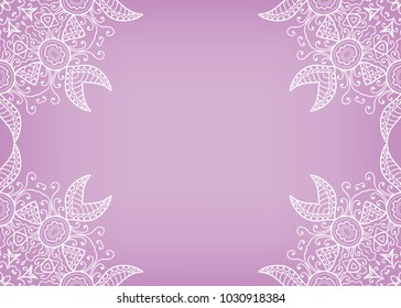 Invitation or Card template with lace mandala border, cutout paper frame element. Decorative openwork filigree art background for Wedding, Valentine's day greeting cards, Birthday Invitations