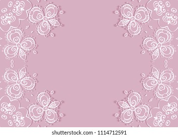 Invitation or Card template with lace mandala border, cutout paper frame element. Decorative openwork filigree art background for Wedding, Valentine's day greeting cards, Birthday Invitations