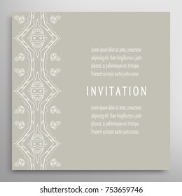Invitation or Card template with lace mandala border, frame element. Decorative openwork filigree art background for Wedding, Valentine's day greeting cards, Birthday Invitations