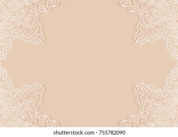 Invitation or Card template with lace mandala border, frame element. Decorative openwork filigree art background for Wedding, Valentine's day greeting cards, Birthday Invitations