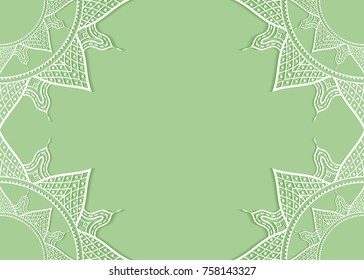 Invitation or Card template with lace mandala border, frame element. Decorative openwork filigree art background for Wedding, Valentine's day greeting cards, Birthday Invitations