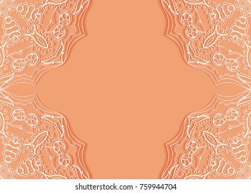 Invitation or Card template with lace mandala border, frame element. Decorative openwork filigree art background for Wedding, Valentine's day greeting cards, Birthday Invitations