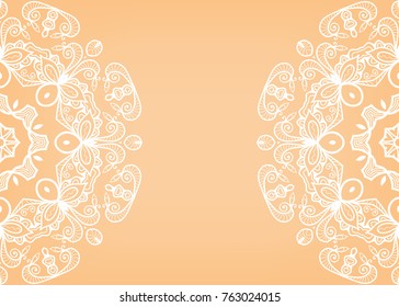 Invitation or Card template with lace mandala border, frame element. Decorative openwork filigree art background for Wedding, Valentine's day greeting cards, Birthday Invitations