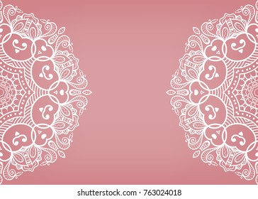 Invitation or Card template with lace mandala border, frame element. Decorative openwork filigree art background for Wedding, Valentine's day greeting cards, Birthday Invitations