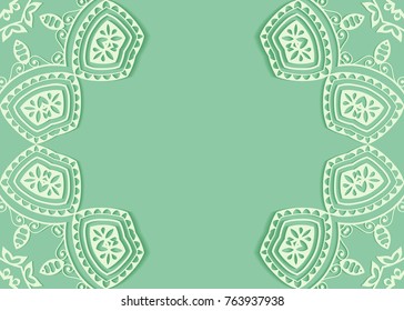 Invitation or Card template with lace mandala border, frame element. Decorative openwork filigree art background for Wedding, Valentine's day greeting cards, Birthday Invitations