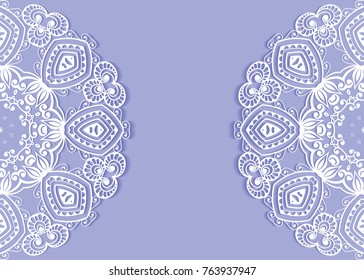 Invitation or Card template with lace mandala border, frame element. Decorative openwork filigree art background for Wedding, Valentine's day greeting cards, Birthday Invitations